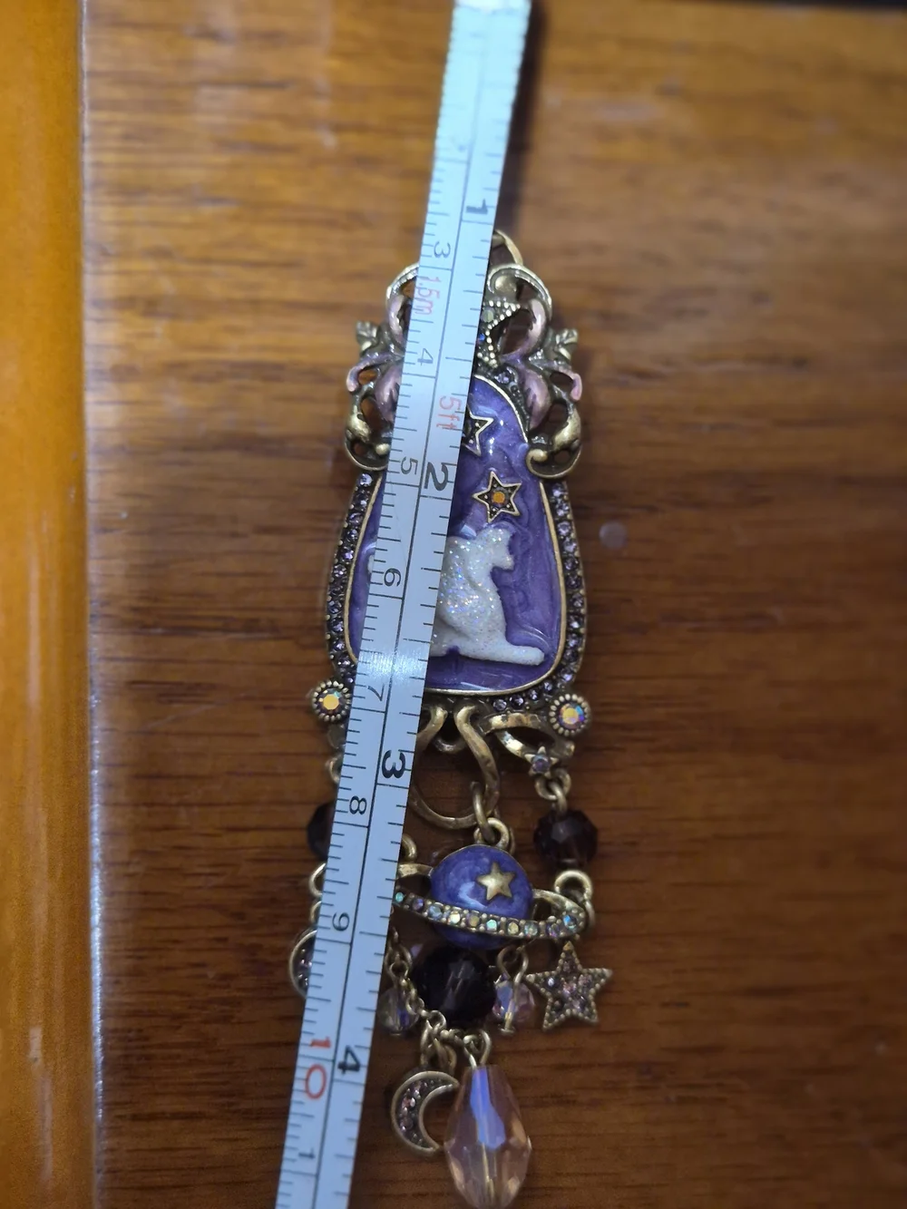 Purple Celestial Goat Drop Earrings with Gold Accents